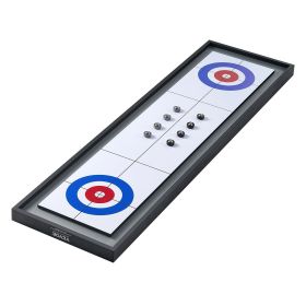 Shuffleboard and Curling 2 in 1 Board Games, 45" Portable Tabletop Set, Two Sided Tabletop Shuffleboard with 8 Rolling Pucks