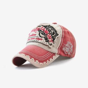 Embroidered Men's Outdoor Leisure Tiger Head Sun Hat (Option: Wine Red)